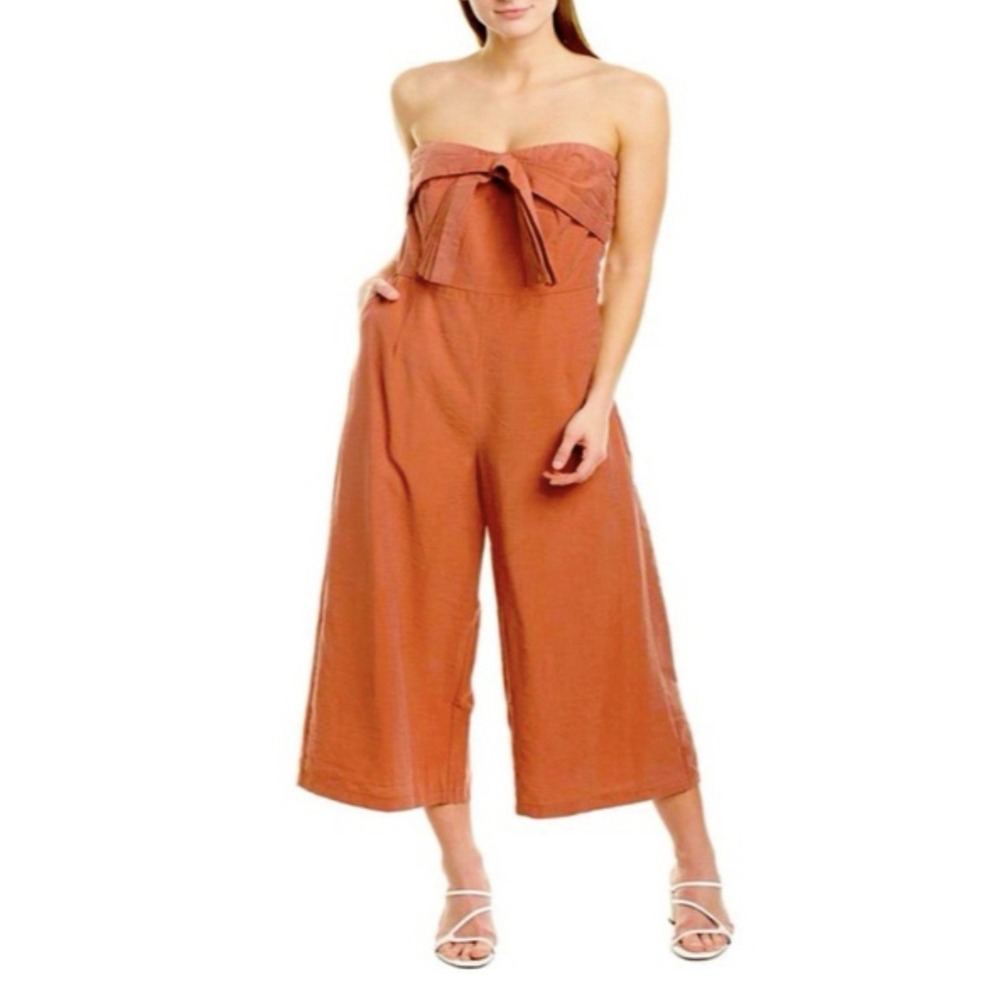 Greylin Wide Leg Jumpsuit Sz M Strapless Burnt Orange Bow Coquette Event Beach